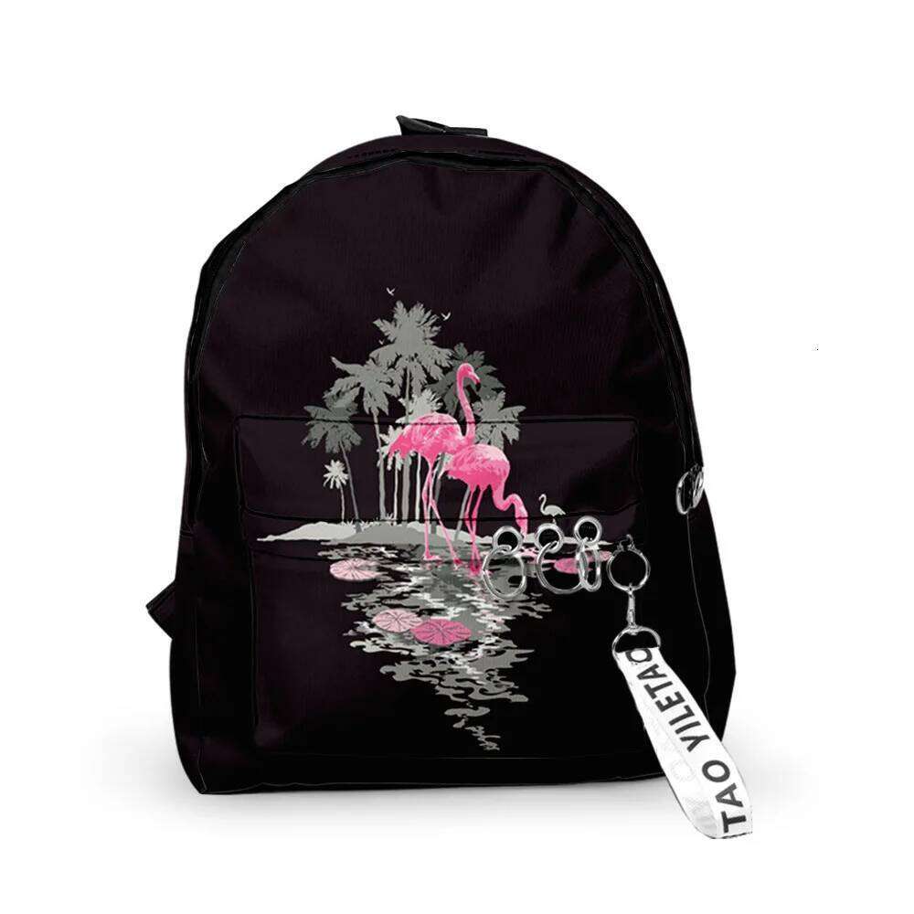 Novelty Cool Flamingo Boys/Girls pupil School Bags 3D Print Keychains Oxford Waterproof Cute Small Backpacks