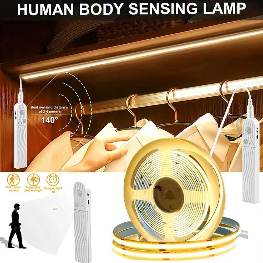 Motion Sensor LED Lights Strip Battery Powered 320 LEDs/m COB LED Strip Lights for Stair Bedroom Closet Under Cabinet Lighting W250701