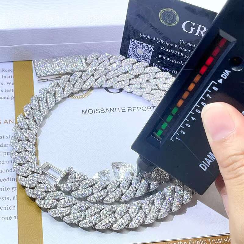 Moissanite 13mm Cuban Chain Link Necklaces Chain Hip Hop Jewelry Moissanite S925 Silver Cuban Chain Necklaces for Men Women