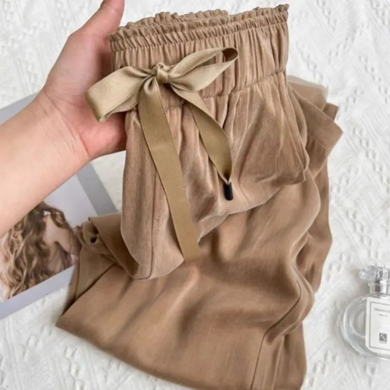 Purple Ice Silk Cool Summer Thin Wide-leg for Women Straight Loose Draped Casual Pants Z260314