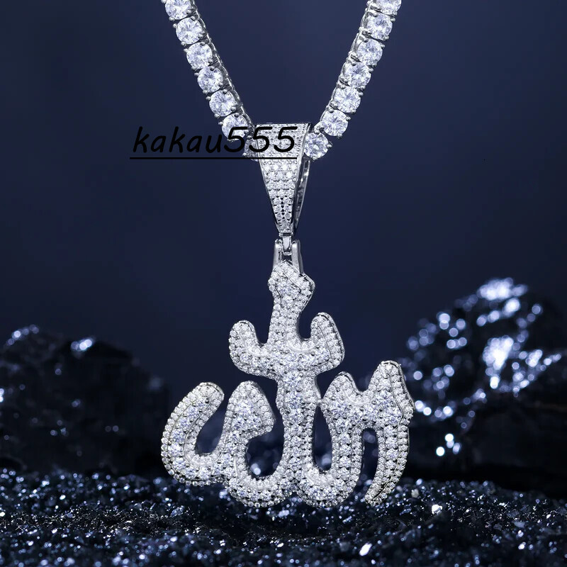 Moissanite Sparkling Islam Muslim Rune Pattern Pendant Allah Religious Necklace 925 Sterling Silver Mens Hip Hop Jewelry Gifts