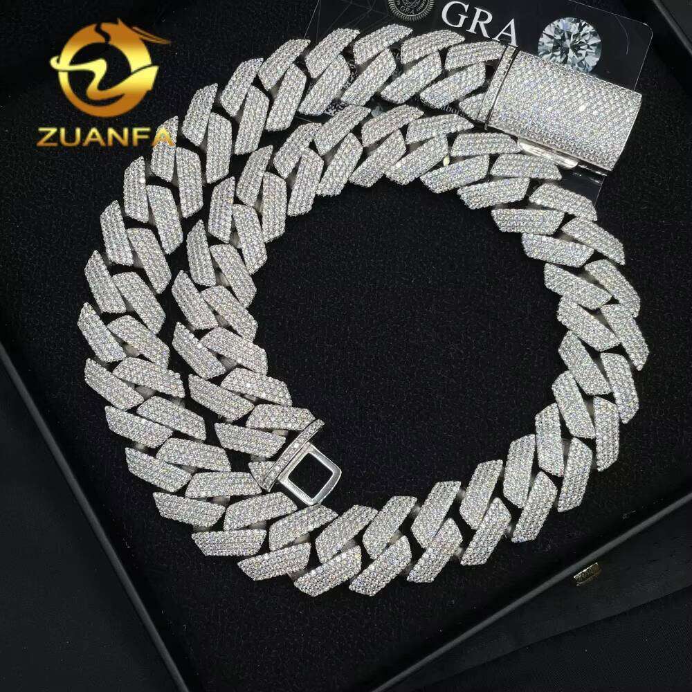 Large GRA Certified Tester Mens Jewelry Solid Sterling Sier 22Mm VVS Cubic Zirconia Iced Out Cross Cuban Chain