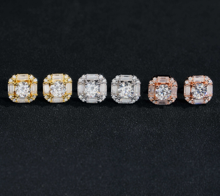 Hot Sale baguette Moissanite Stud Top Quality Moissanite Diamond Stud Earrings Yellow Gold Plated 925 Sterling Silver Earrings