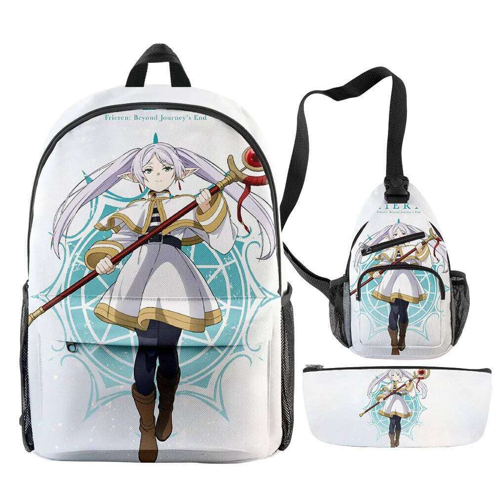 Fashion Novelty Cool Funny Frieren 3D Print 3pcs/Set pupil School Bags Travel Laptop Backpack Chest Bag Pencil Case