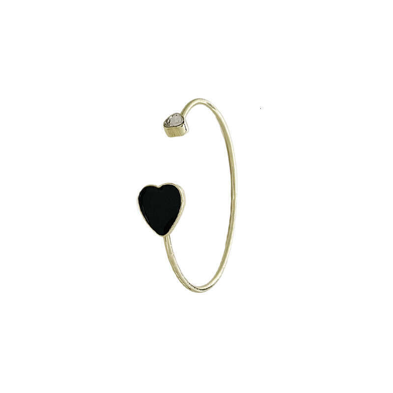DHCollections Adjustable Heart Bracelet - Trendy Korean-Style Cuff Bangle with Crystal Accents for Women (Red/Black, 8.4g Lightweight)