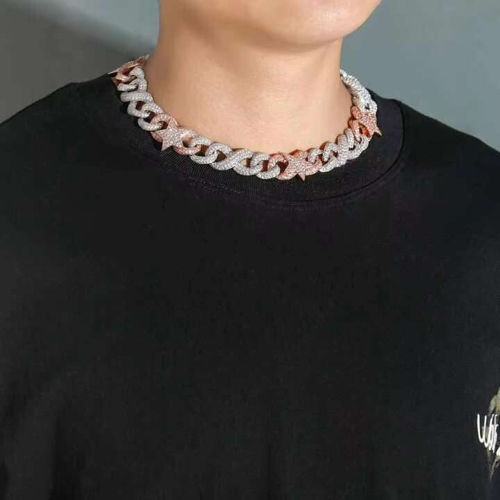 Custom VVS Moissanite Cuban Link Necklace 925 Silver and 14K Rose Gold Plated Chain for Women Luxury Wedding and Gift Collection