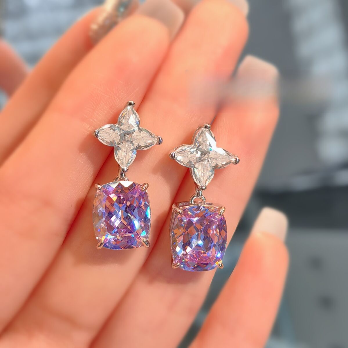 Purple Cut Earrings High Carbon Diamond Ladies' Jewelry Earrings Stud Earrings Jewelry Purple Diamond Earrings Designer Earrings High-end Earring