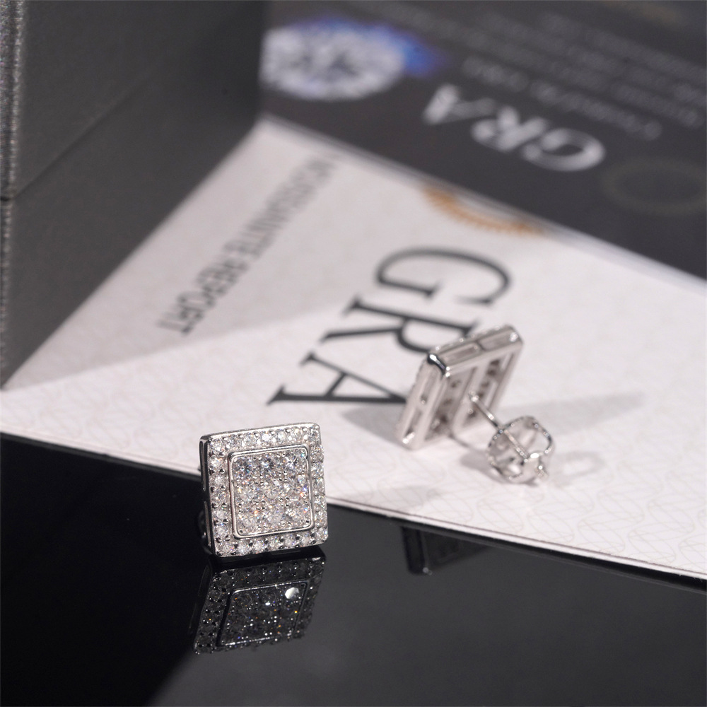 Hight Quality New Arrival Pass Diamond Tester GRA VVS Lab Diamond Fully Iced Out 925 Silver Jewelry Moissanite Stud Earrings