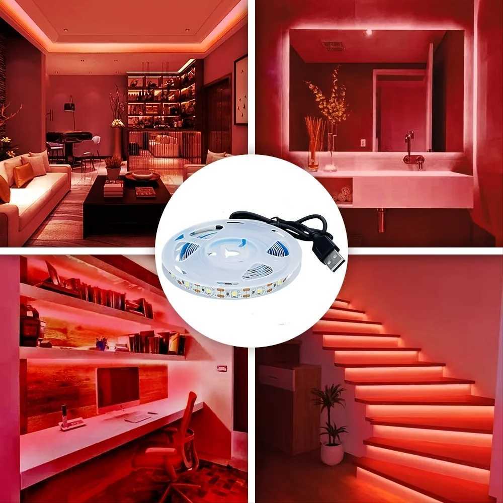 Red 5V USB Charging LED Strip Lights Tape for Smart TV Backlight for Gaming Room Decoration Home Bedroom Room Decor Lighting Lamp W250701