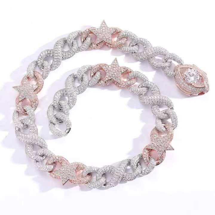 Custom VVS Moissanite Cuban Link Necklace 925 Silver and 14K Rose Gold Plated Chain for Women Luxury Wedding and Gift Collection