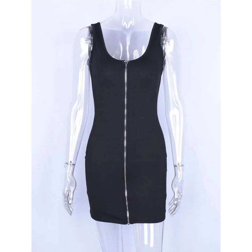 hoodie Wear Women's Summer Sexy Zipper Halter Backless Intellectual Solid-Colored And Stylish Bodycon Suspender Simple Sleeveless Dress jacket
