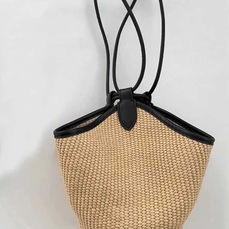 Drawstring Bucket Composite Bags For Women Luxury Designer Handbag Purse 2025 New In Casual Vacation Straw Weave Beach Shoulder W250702