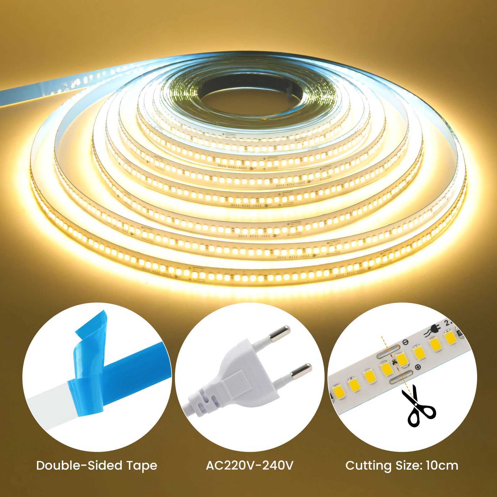 AC 110V 220V LED Strip 240Leds/M SMD 2835 IP44 5M 10M 20M/Roll Warm/Cool/Natural White Home Decor Flexible Ribbon Rope Light W250701