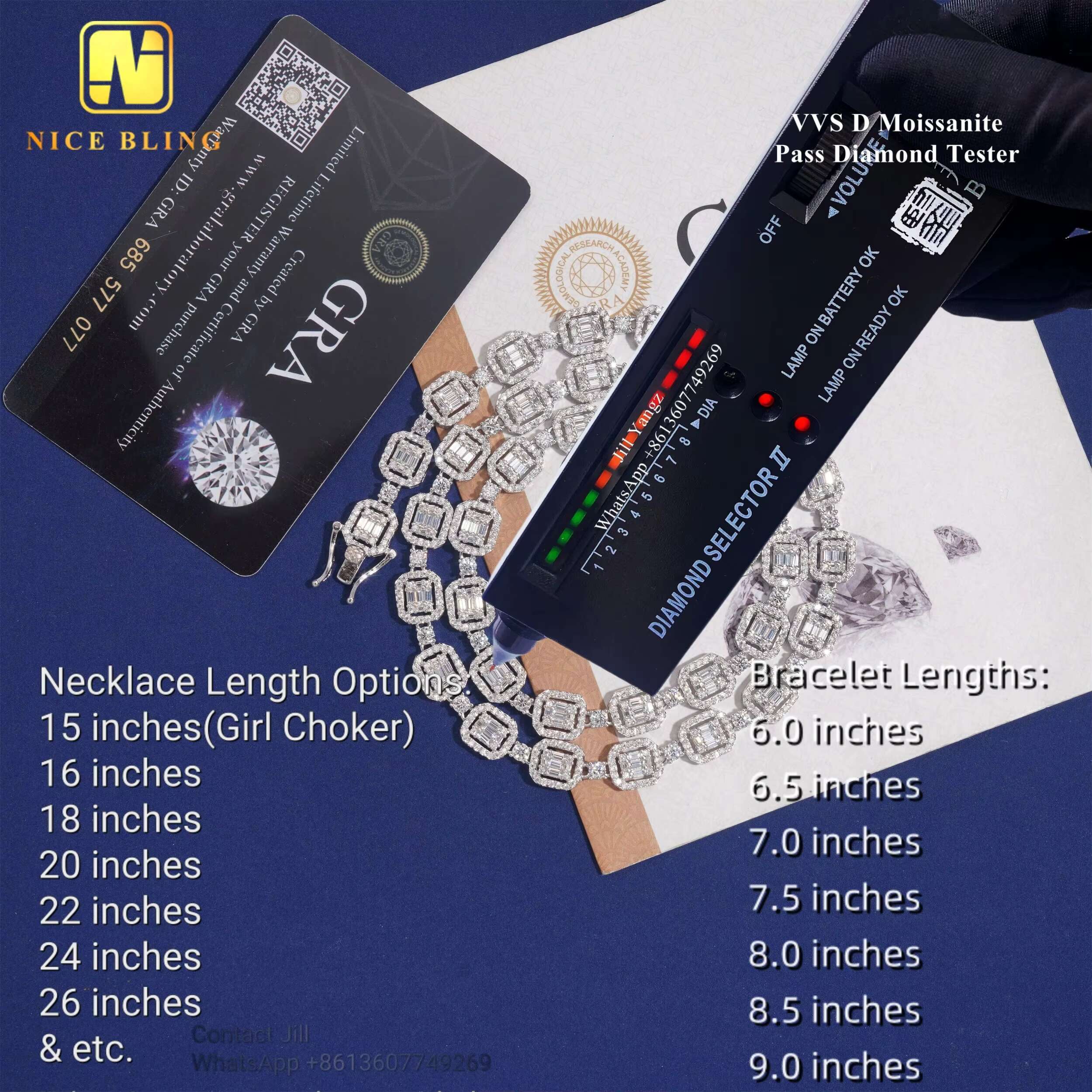 8mm Affordable Baguette Moissanite Cuban Chain 18k Gold Plated Necklace 925 Silver Cuban Link Chain Moissanite Cuban Bracelet