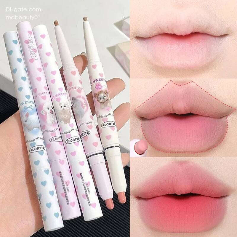 Flortte Waterproof Matte Lipliner Lip Pencil Double Ended Contour Tint Lipstick Lasting Non-stick Cup Moisturising Lips Makeup X25070