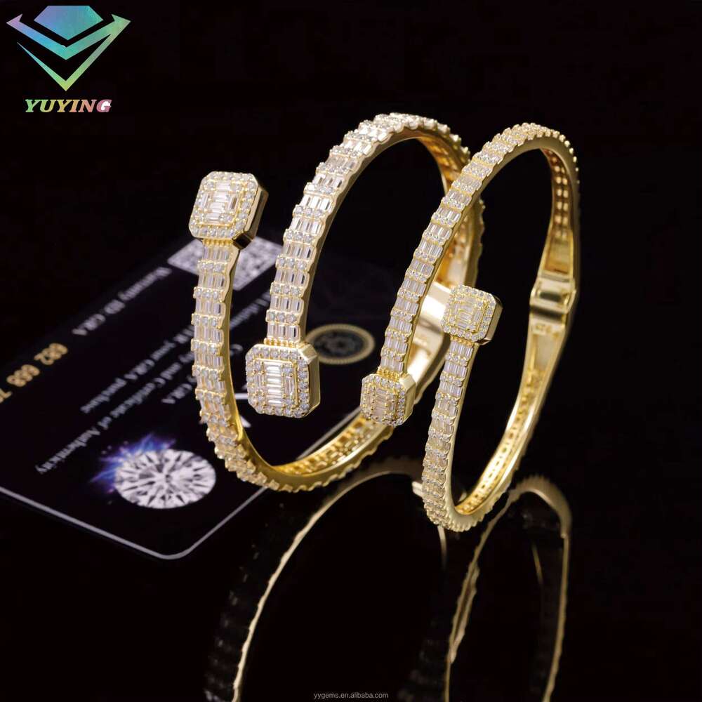 New Fashion Design S Sier GoldPlated VVS Moissanite Long Bar Cuban Chain Bracelet With GRA Certificate