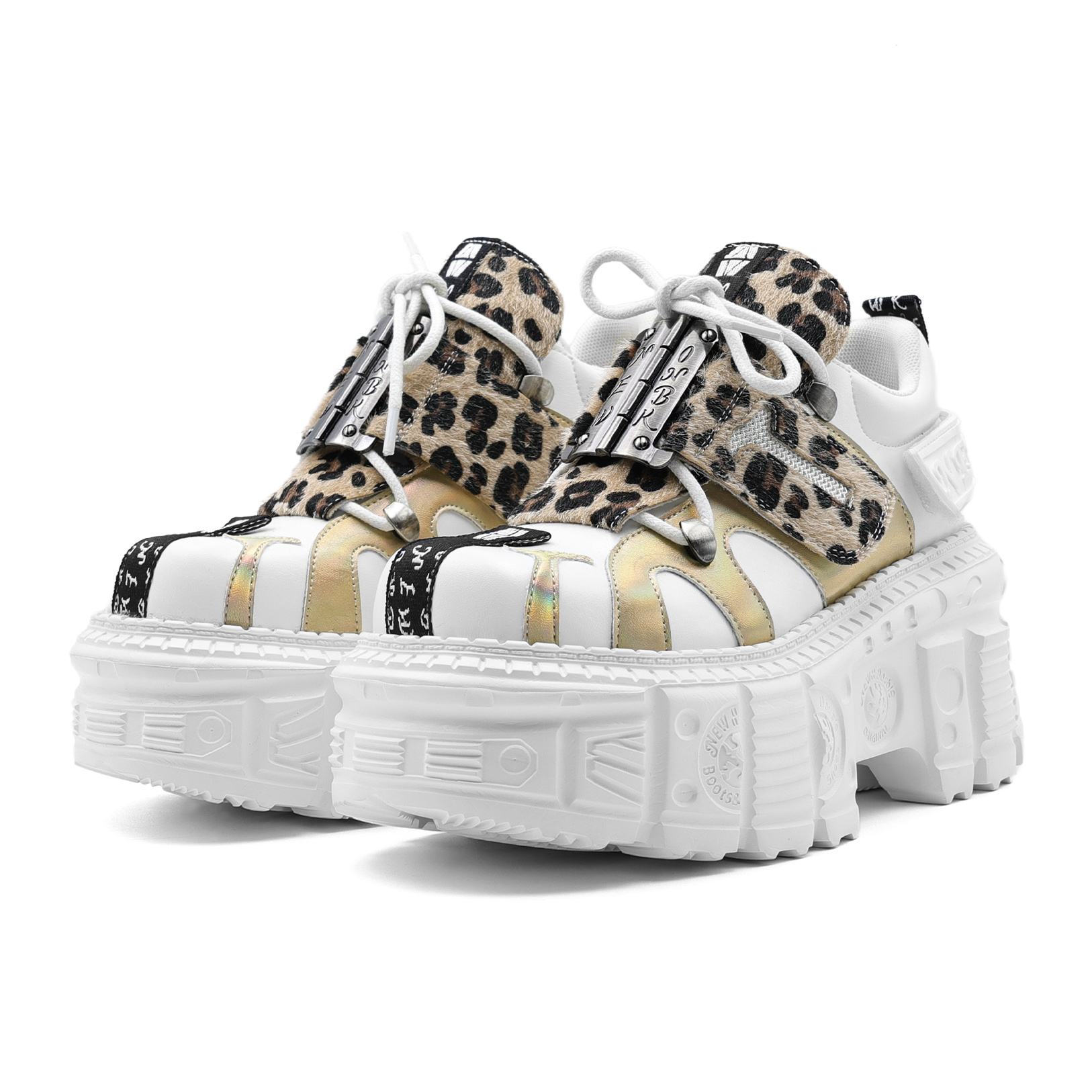 Women's Dark Leopard Print Leather Boots with Thick Sponge Soles