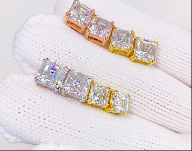 925 Sterling Silver Luxury VVS GRA Gertificate Asscher Cut Men Women Custom Fine Jewelry Moissanite Stud Earrings