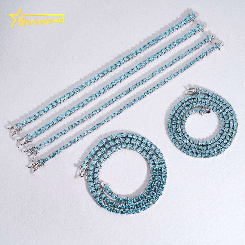 Pass Tester Hip-Hop Jewelry Sterling Sier Fashion Necklace 3Mm 4Mm Iced VVS Blue Phpite Tennis Chain