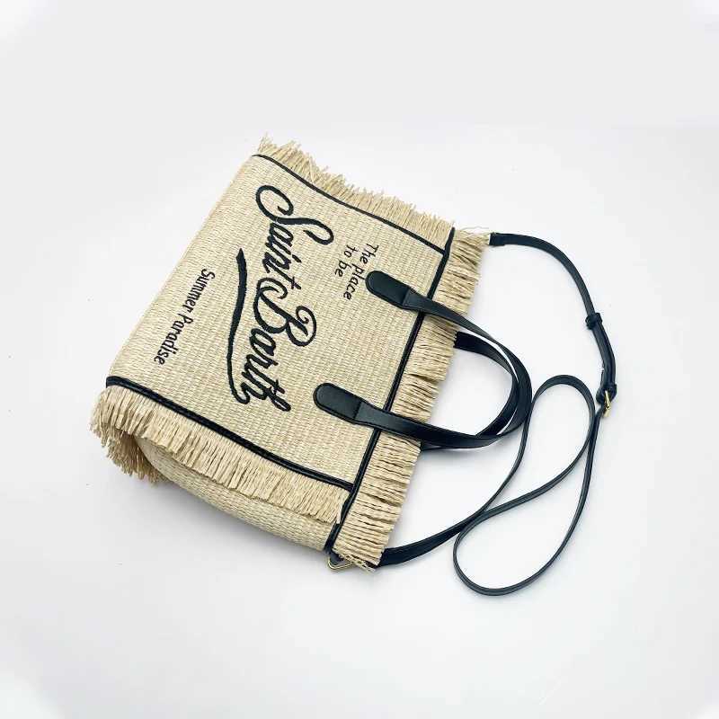 Ladies Handbag New Small Straw Mat Hand Embroidered Letter Woven Fashion Canvas High Quality Multifunctional Ladies Tote Bag W250702