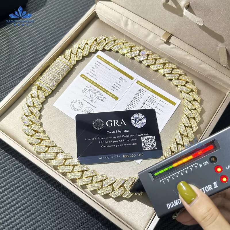 Ready to Ship Baguette Moissanite Necklace Sterling Silver D-Vvs Diamond Moissanite Classic 16mm Baguette Cuban Link Chain