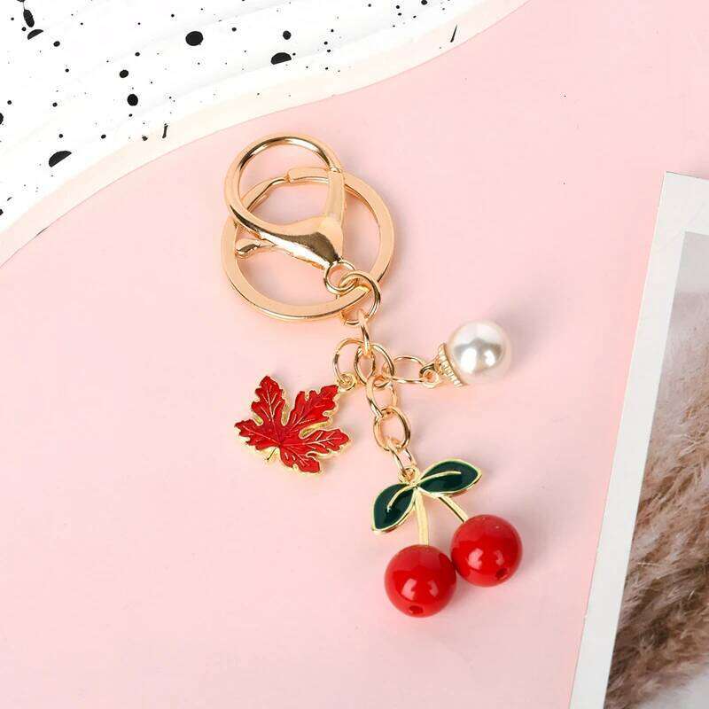Cute Pretty Cartoon Cherry Preal Keychain Love Fruit Key Ring For Women Girl Handmade Friendship Party Gift Jewelry Set Free shipping