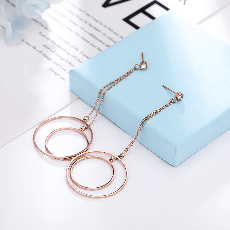 Titanium Steel Rose Gold Designer For Women, Hollow Circle Tassel Versatile Fashion Ladies' Jewelry Earrings Accessories Wholesale