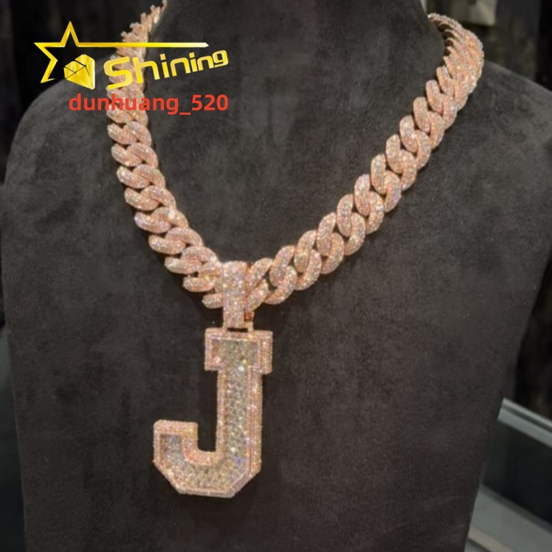 Iced Out Jewelry Moissanite Letter Pendant Baguette 925 Silver Moissanite Diamond Pendant Custom Pendant for Cuban Link Chain