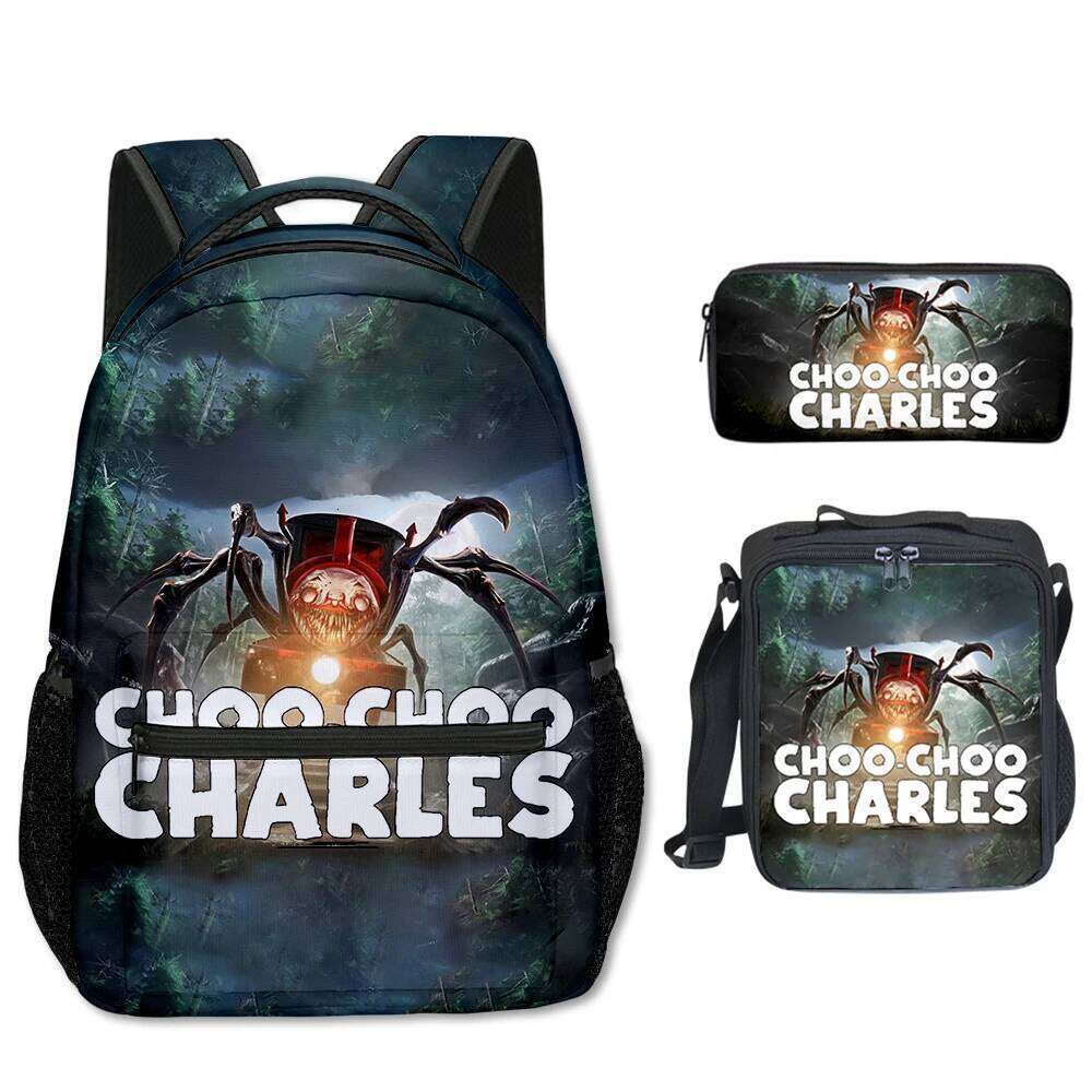 Novelty Cool Choo-Choo Charles 3D Print 3pcs/Set Student School Bags Laptop Backpack Crossbody Lunch bag Pencil Case