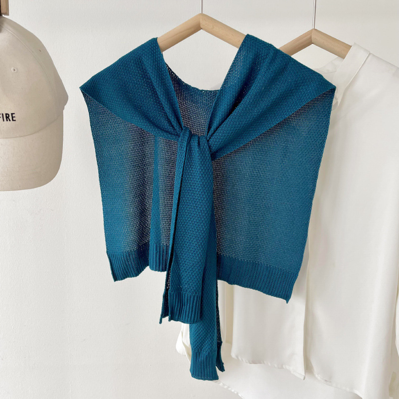 K1200 Pure color ice silk knitted shawl for women to wear in spring and autumn to protect the cervical vertebrae collar waistcoat with fake collar cap