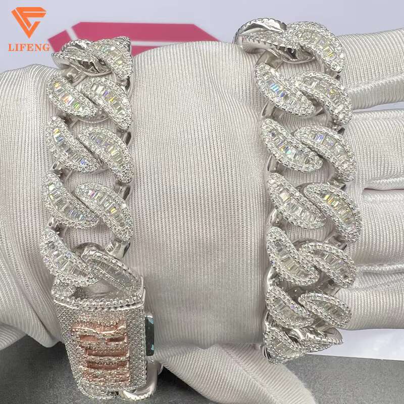 16MM Lifeng Jewelry Moissanite Chain VVS D Diamond Moissanite Cuban Link Chain Iced Out Hip Hop Baguette Cuban Link