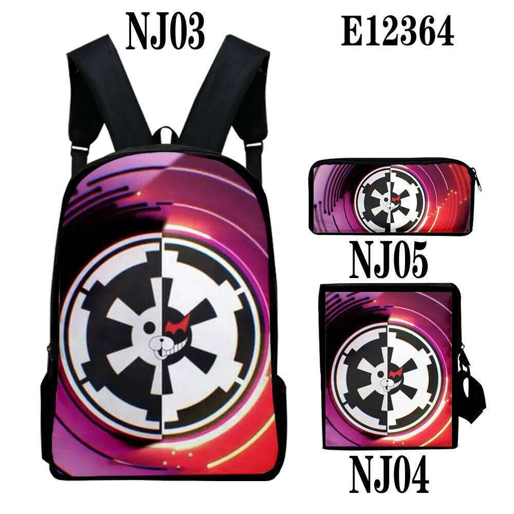 Fashion Monokuma Black White Bear 3D Print 3pcs/Set pupil School Bags Laptop Daypack Backpack Inclined shoulder bag Pencil Case