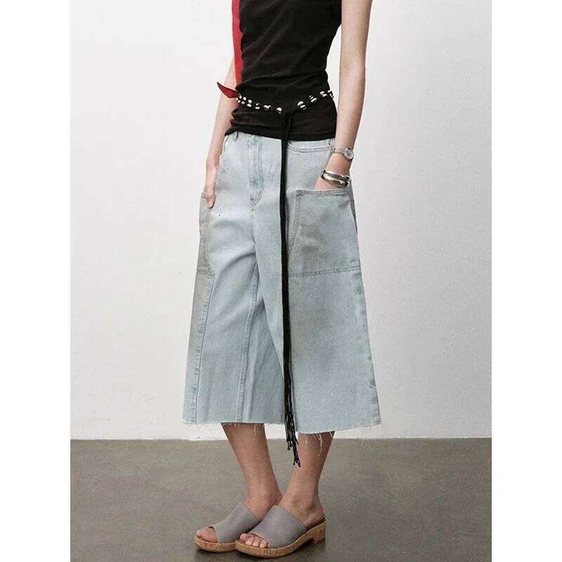 hoodie Wear American Vintage Y2k 2000S Blue Cargo Jeans Women Haruku Oversized Baggy Pants Summer Streetwear Retro Denim Shorts jacket