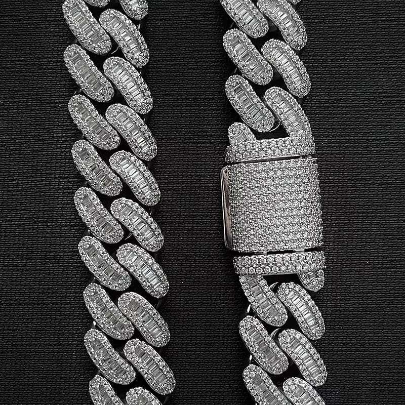 Hip Hop Jewelry Cuban Necklace 15mm Mossinate Diamond Bracelet Necklaces Vvs Moissanite Cuban Link Chain 925 Silver Necklace