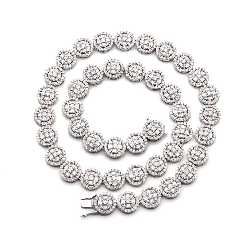Decent Design 13mm Width 925 Sterling Silver Iced Out Moissanite Hip Hop Iced Out Tennis Link Chain