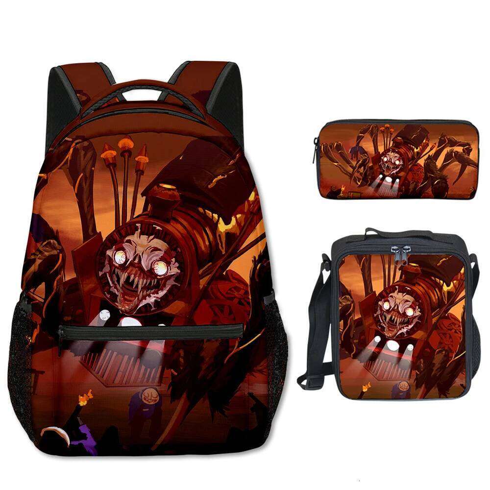 Novelty Cool Choo-Choo Charles 3D Print 3pcs/Set Student School Bags Laptop Backpack Crossbody Lunch bag Pencil Case