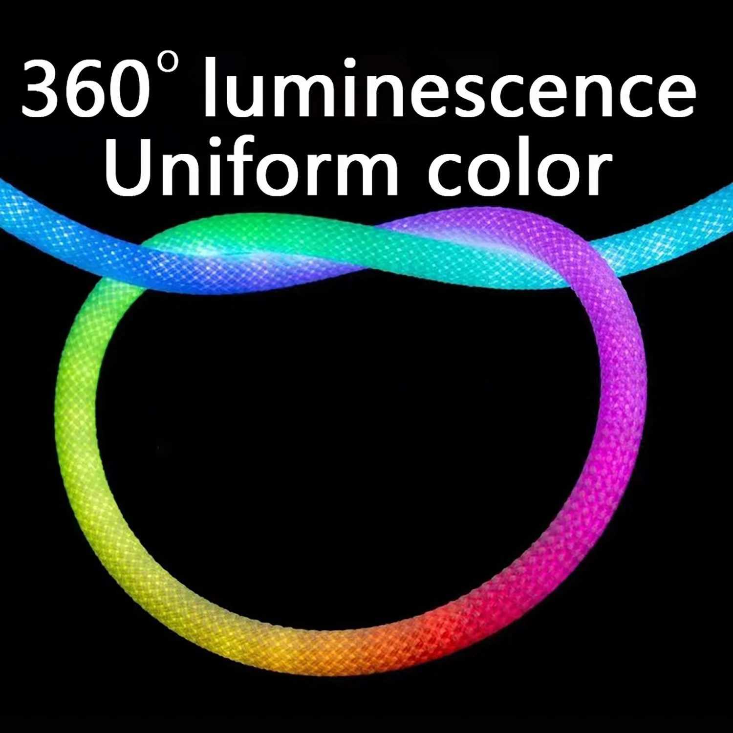 5v Color LED Lights 360-Degree Rotating Woven Rope Mesh Neon Light Strips E-Sports Room And Bar Decorative Light Strips 1m/3m/5m W250701