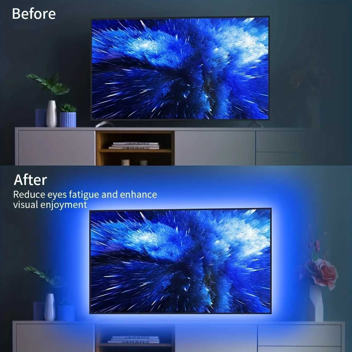 Blue 5V USB Charging LED Strip Lights for Smart TV Backlight for Gaming Room Decoration Home Bedroom Room Car Decor Lighting Lamp W250701