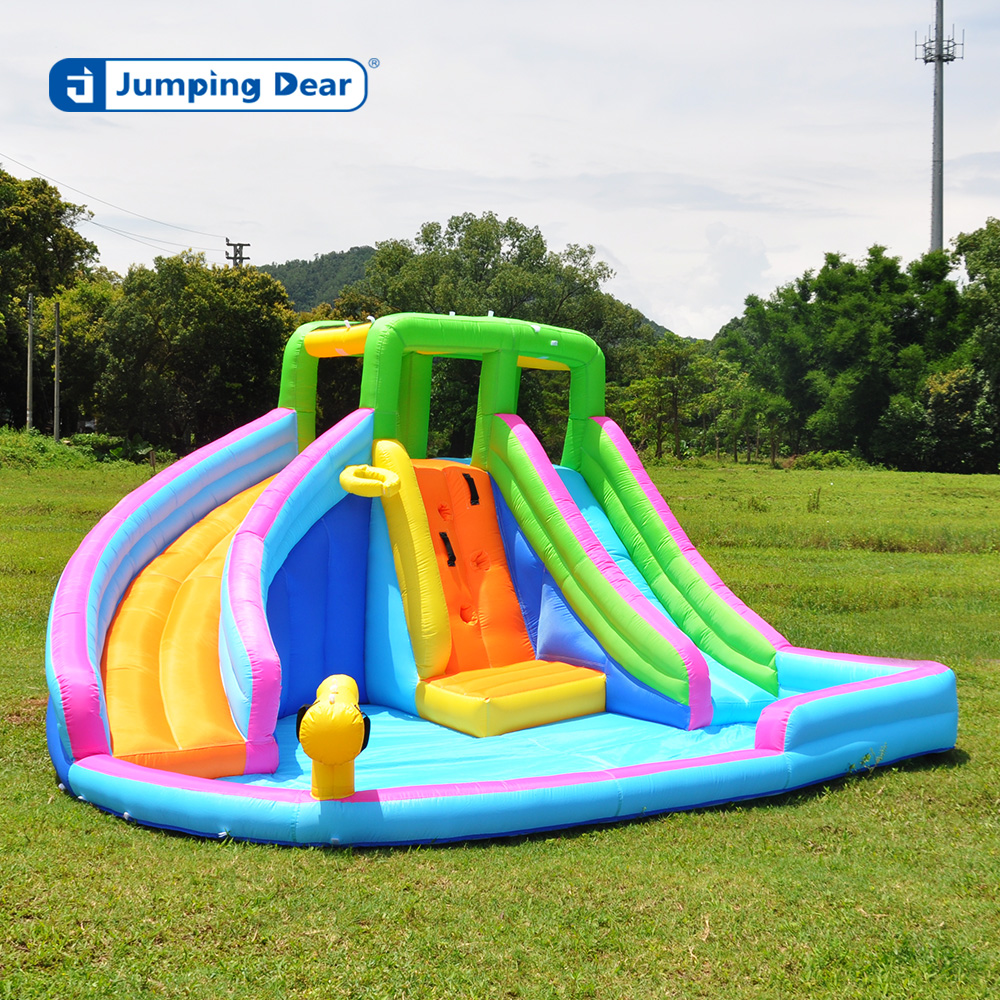 Ocean-Themed Dual Slides & Rock Wall Combo for Family Fun at Home