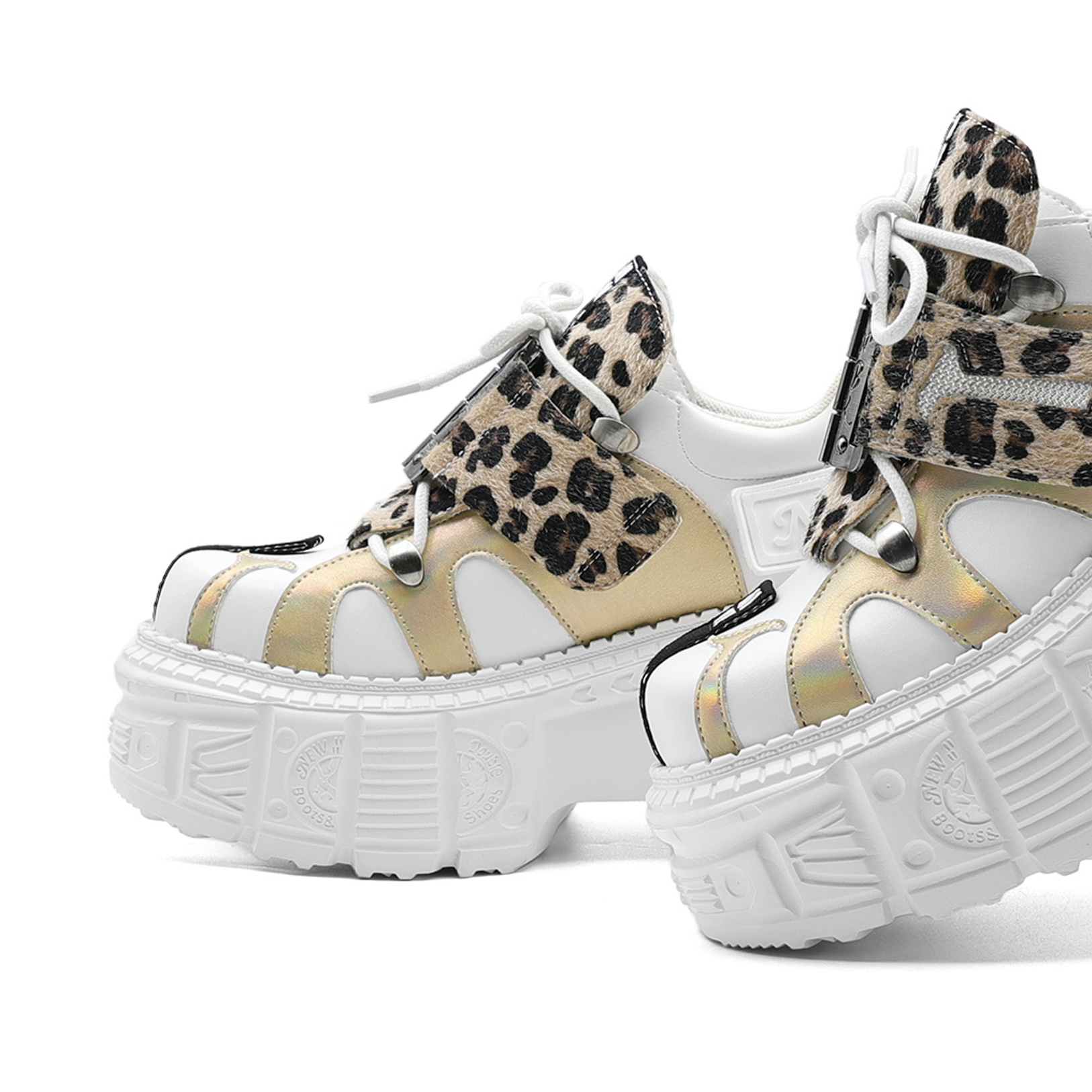 Women's Dark Leopard Print Leather Boots with Thick Sponge Soles