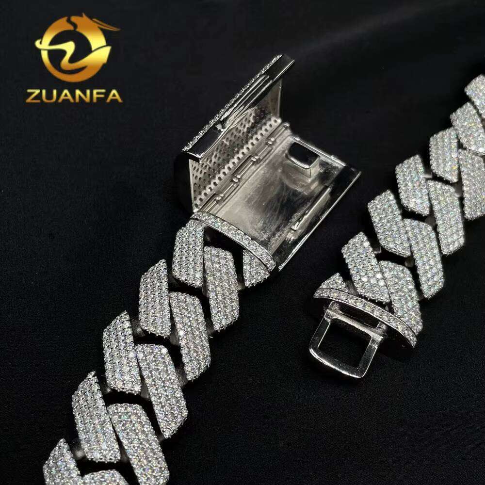 Large GRA Certified Tester Mens Jewelry Solid Sterling Sier 22Mm VVS Cubic Zirconia Iced Out Cross Cuban Chain