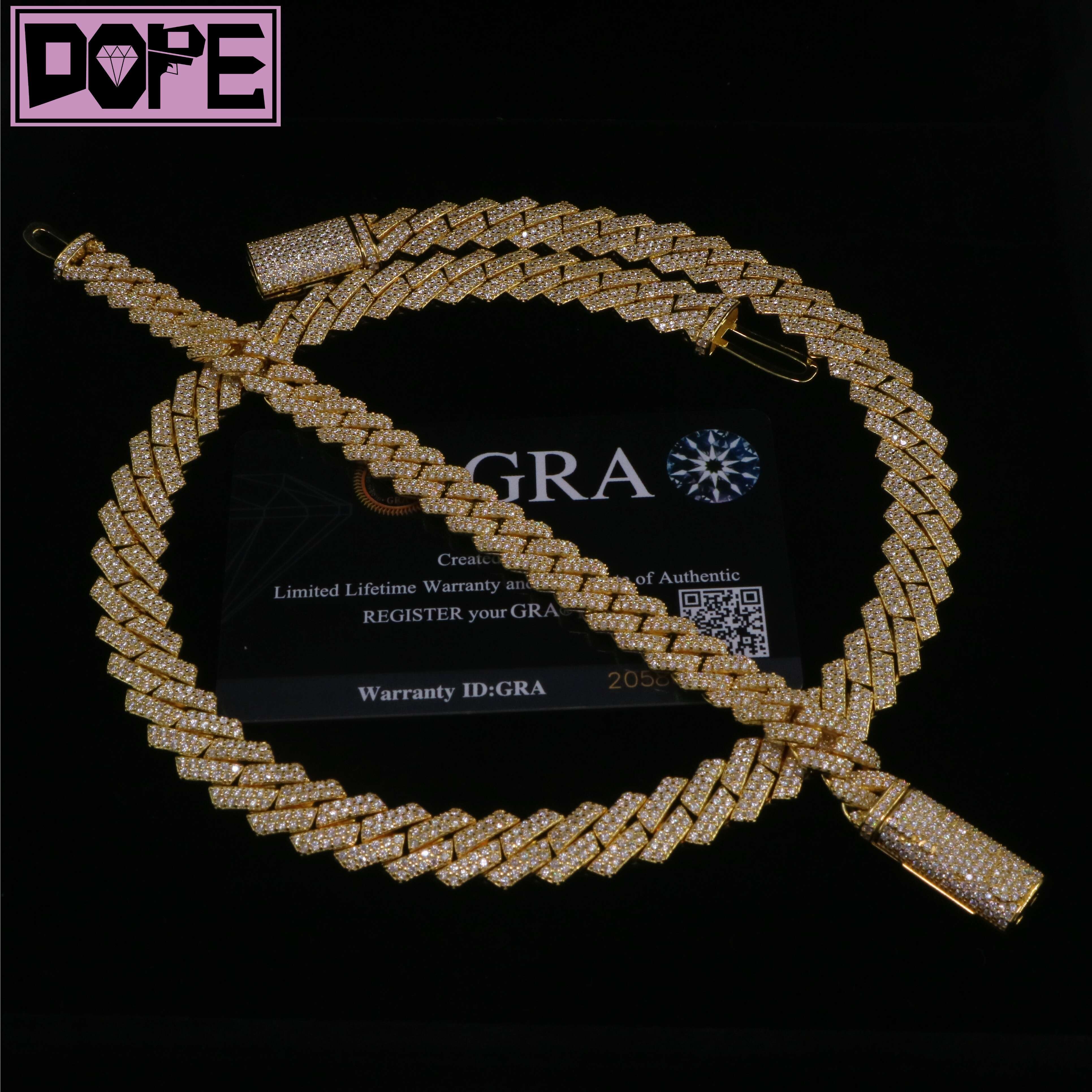 Stock 10mm Moissanite Chain 925 Sterling Silver Gold Plated VVS Iced Out Moissanite Cuban Chain