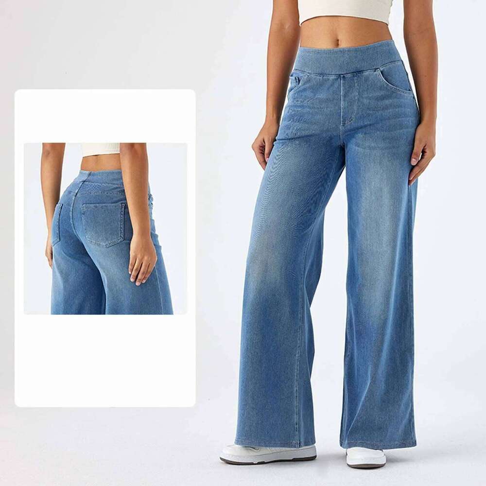 hoodie Wear Women Baggy Jeans Streetwear High Wide Leg Denim Pants Retro Elastic Waist Blue Loose Female Trousers jacket