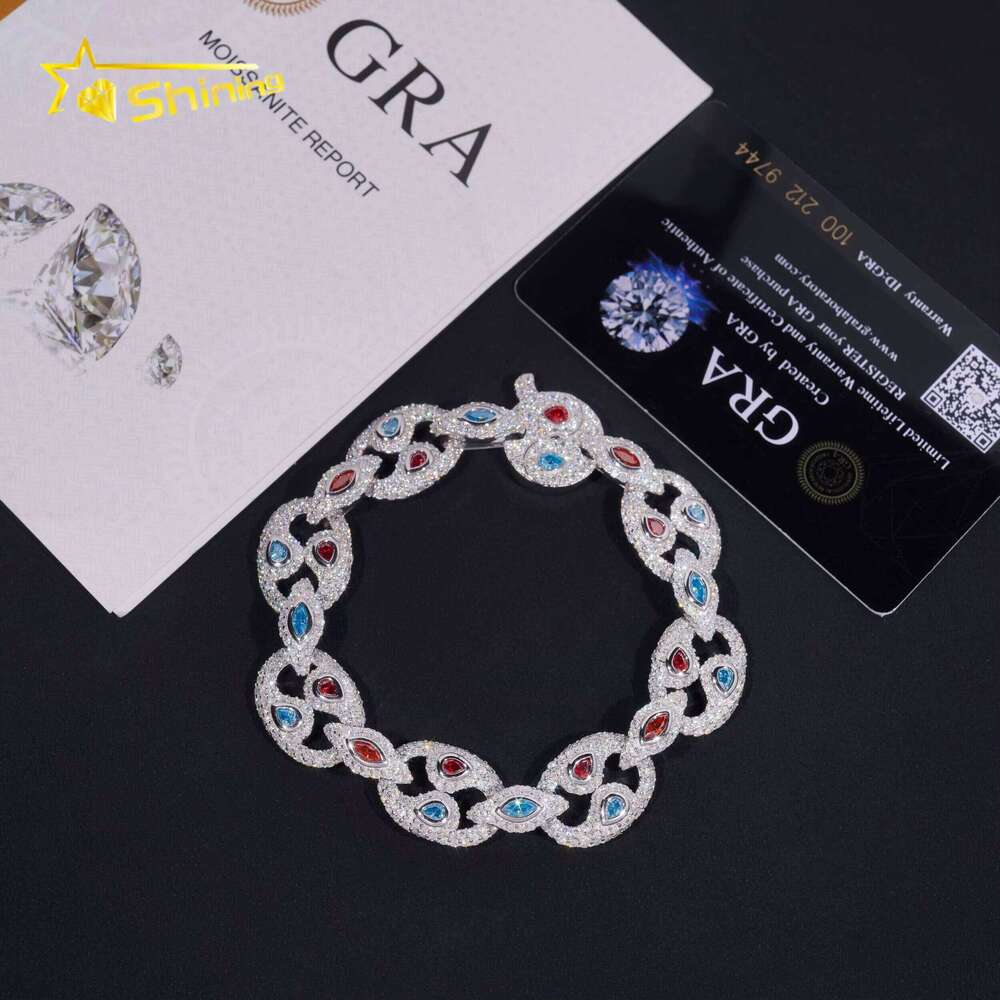 New Design Fine Pass Tester Gold Plated Colored Moissanite Dia Cuban Link Bracelet Iced Out Hip Hop Jewelry