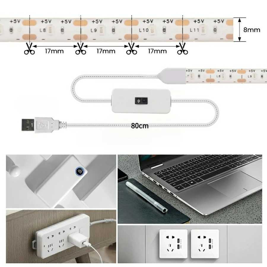 5V USB LED Strip With Hand Sweep/Human Motion Sensor 1M 2M 3M 5M Light Tape Decoration Ribbon for TV Kitchen Room W250701