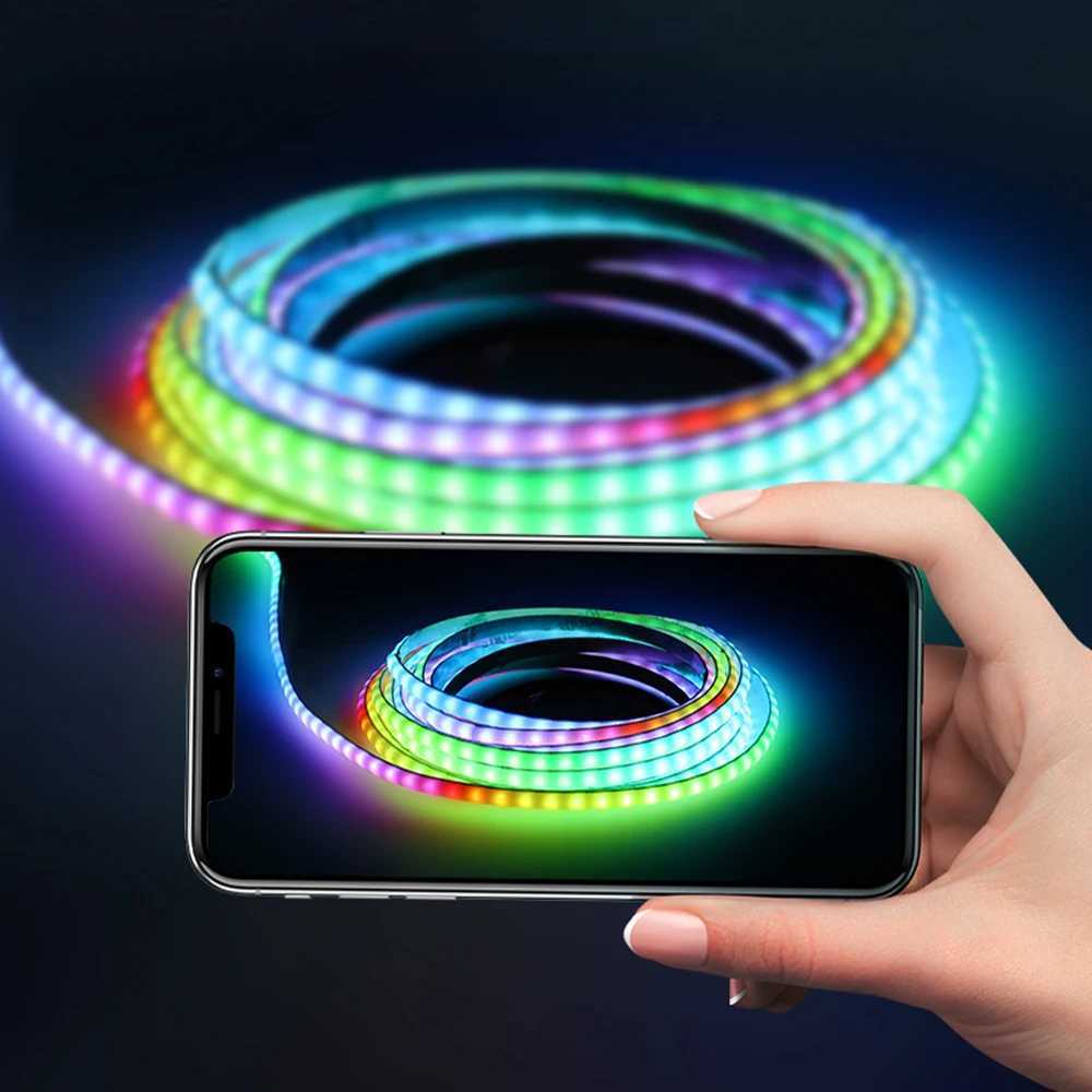 WS2812B COB LED Strip Lights DC5V 5mm Full Color SPI RGB-IC 100/160LEDs Individually Addressable Smart Pixels Tape Light W250701