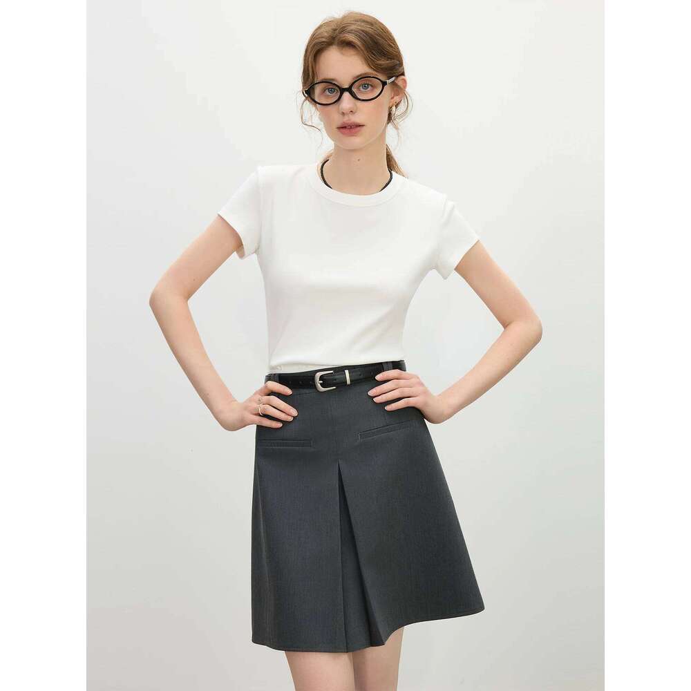 hoodie Wear FSLE Minimalism Style Pink Straight Shoulder Short-Sleeved T-Shirt For Women Summer New Slim Fit Round Neck Top 25Fs12113 jacket