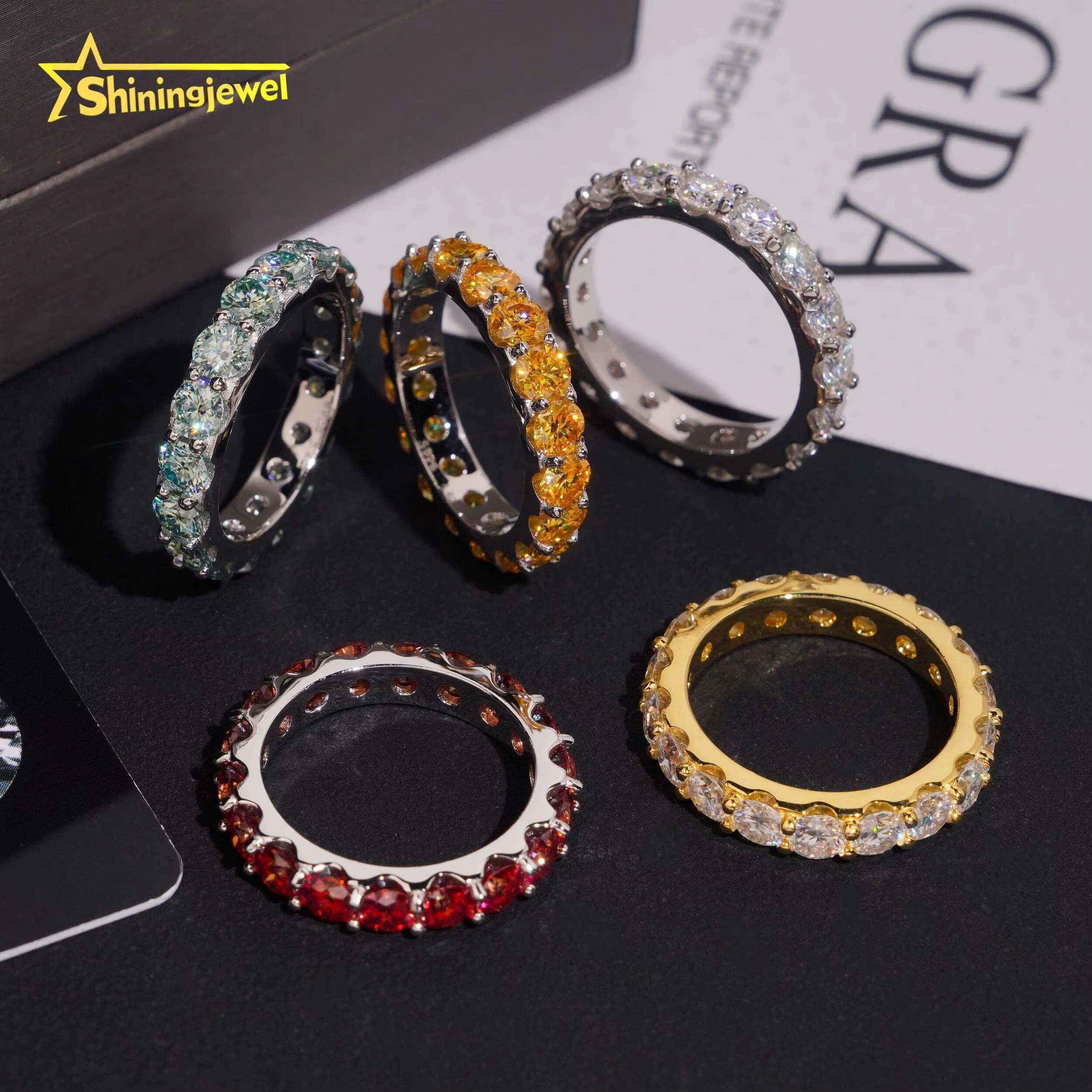 Hip Hop Jewelry 925 Silver 4mm Color Moissanite Ring Bands Iced Out High Quality Moissanite Eternity Ring Men Women