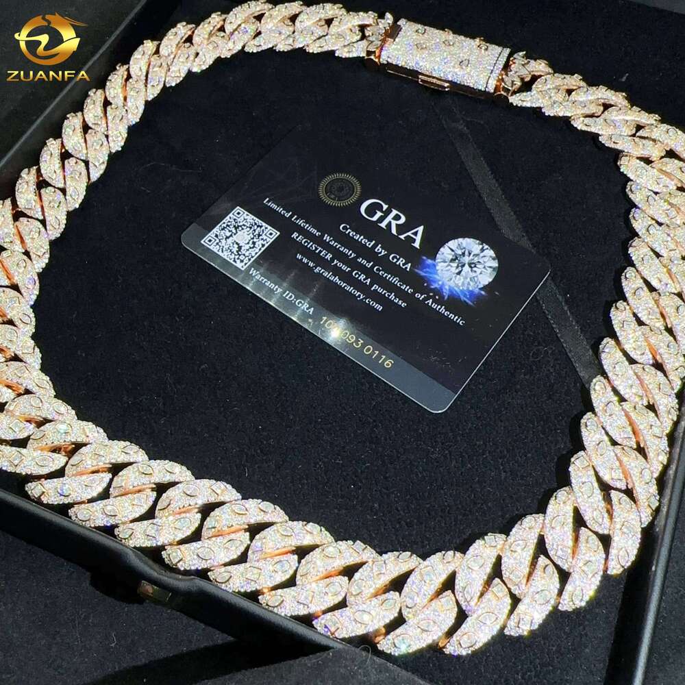 Hip Hop Jewelry Sterling Sier 20Mm Necklace Iced Out VVS Cubic Zirconia Miami Cuban Chain Gold Plated