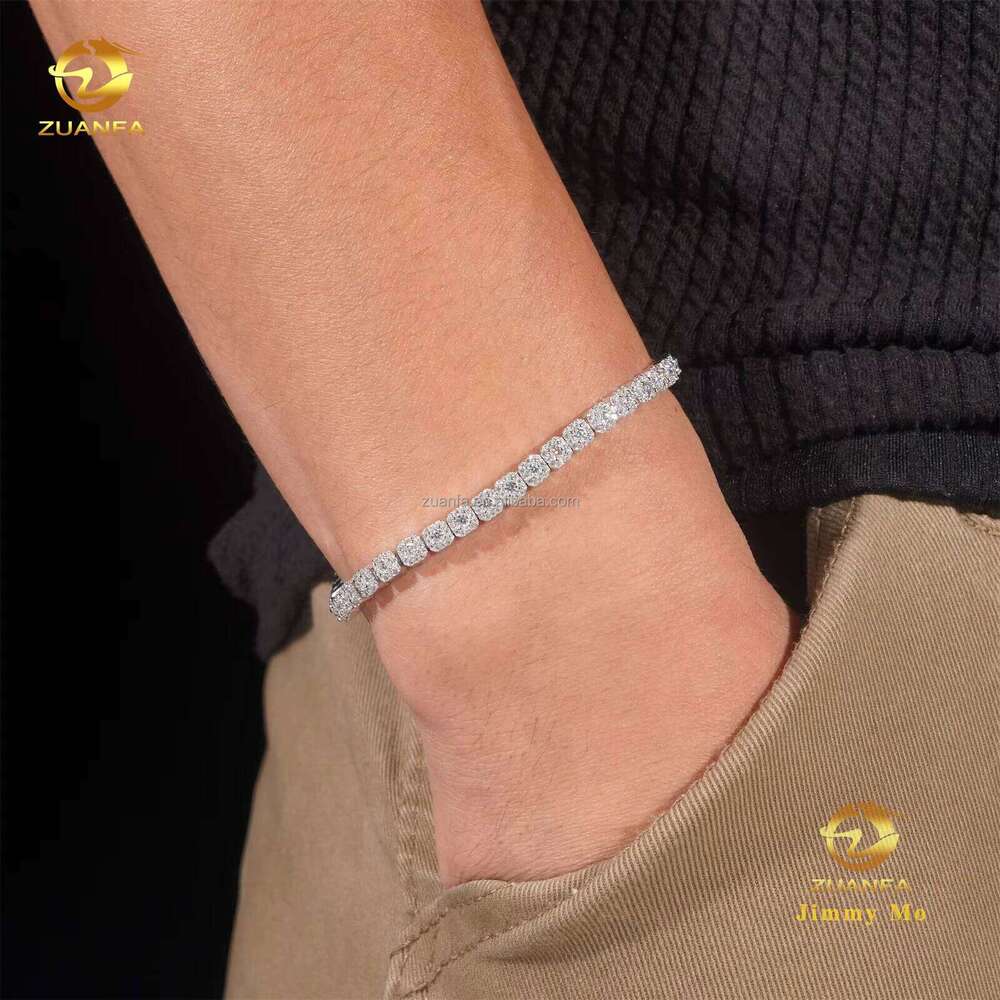 New Design Elegant Claw Setting 4Mm Sterling Sier Hip Hop Jewelry D VVS Silicon Cluster Tennis Chain Bracelet Set